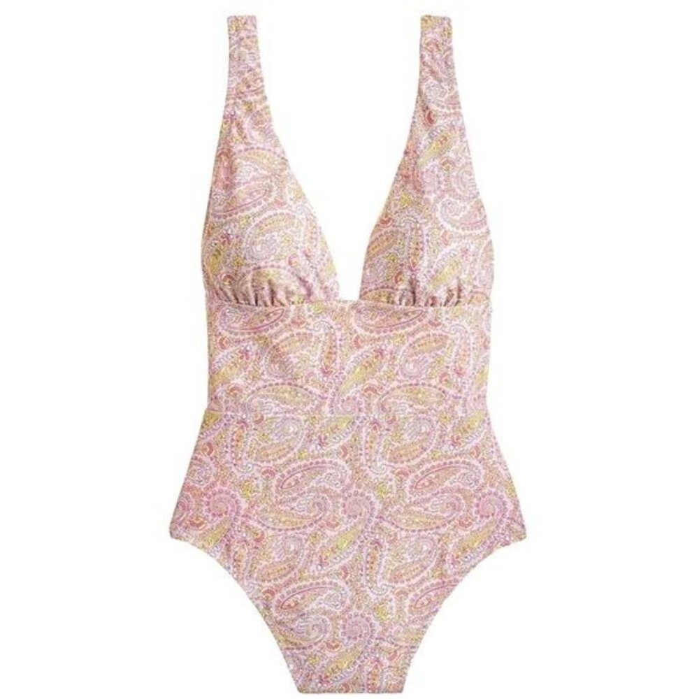 J. Crew Eco Plunge V Neck One Piece Swimsuit in Beach Paisley NWT - Picture 3 of 6